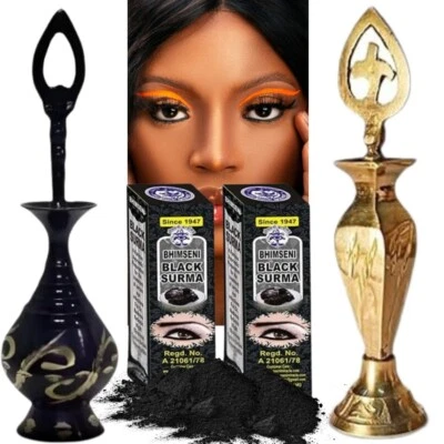 Brass Surma Arabian Natural BLACK Surma Kohl Kajal Eyeliner 2 Bottle 2 Kohl - Image 1 of 4