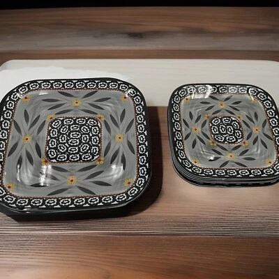 Set Of 13 Temp-Tations Old World Black Melamine Plates, 5 Dinner & 8 Salad - Image 1 of 4