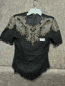 Vintage Laurence Kazar Top Silk Beaded Size Small - Picture 1 of 7