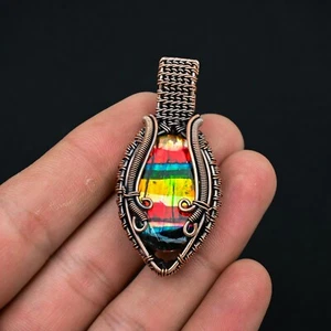 Dicrolic Glass Gemstone Copper Wire Wrapped Handmade Pendant Jewelry Gift For - Picture 1 of 4