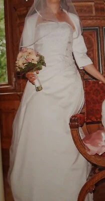 Brautkleid Hochzeitskleid 👰 mit Schleier A-Linie Gr. 12 / Gr. 40 - Bild 1 von 4