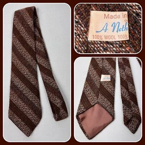 Vintage 1960s 1970s Nethy Scotland Brown Striped Wool Neck Tie 3.75" Wide - Picture 1 of 6