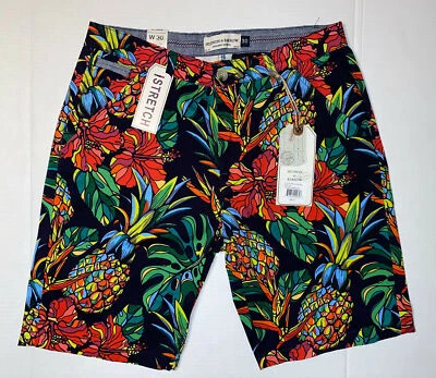 Pantalones Cortos Hudson & Barrow Paradise Stretch Tropical Resort Vacaciones Piña Roja Foto 1 de 4