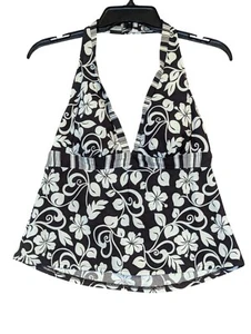 Caribbean Joe Halter Tankini Top Floral Print Padded Cups Brown & White Size 14 - Picture 1 of 4