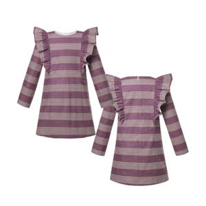 Girl Striped Dresses size 2 3 4 5 6 7 8 9 10 11 12 Winter Autumn Warm Dress Coat - Picture 1 of 12