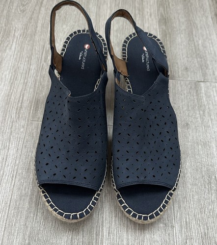 Scarpa Clarks donna destrutturata taglio laser espadrillas zeppa slingback blu taglia 10