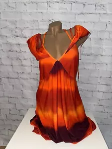 Bonprix Rainbow Carmenkleid Kleid rot orange dunkel geblockt Grösse M 40/42 - Bild 1 von 6