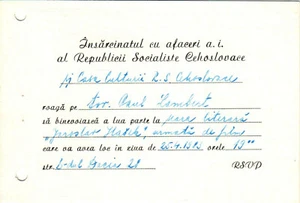 Romania, 1983, Literary Evening Invitation - Czechoslovakia House of Culture - Picture 1 of 1