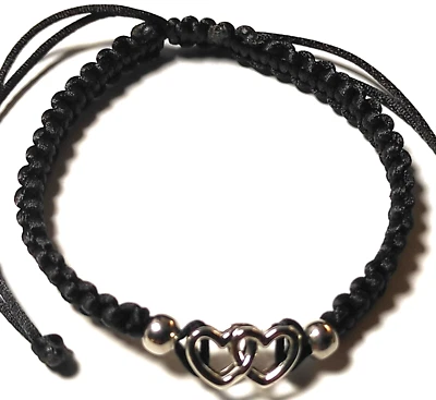 Handgeknüpftes Schwarzes Makramee Armband mit doppelherz - Verstellbares Armband - Bild 1 von 3