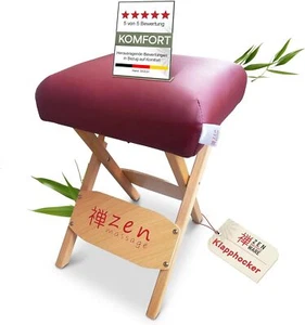 ZEN Klapphocker Massage Hocker Kosmetik Sitzhocker Massagestuhl aus Holz Weinrot - Bild 1 von 8