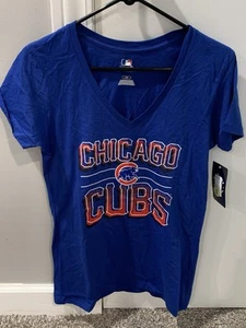 New Women’s L Chicago Cubs Fanatics Compulsion to Win V-Neck T-Shirt - Picture 1 of 4