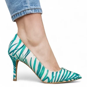 Zapatos de tacón alto Nine West para mujer 12 blanco verde punta tropical hoja fiesta - Imagen 1 de 13
