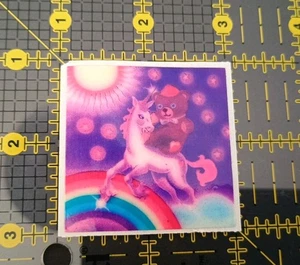 Vintage 1982 Lisa Frank 2” Square Sticker Bear on Unicorn RAINBOW  - Picture 1 of 3