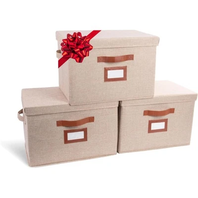 Pack de 3 cajas grandes de almacenamiento de tela con tapa - Cubo decorativo con tapa, soporte para etiquetas... Foto 1 de 4