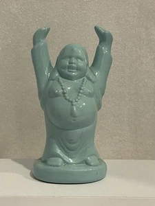 EUC türkis Happy Buddah Keramikfigur Statue 5" hoch handbemalt Wohndeko - Bild 1 von 11