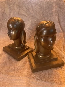 ANTIQUE ART DECO LADY BUST HEAD STATUE SCULPTURE BOOK BOOKENDS Frankart - Picture 1 of 5
