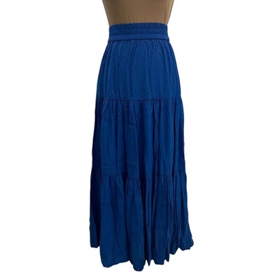 H&M Long Maxi Skirt Tiered High Waisted Cobalt Blue XS Flowy Boho Nautical - Image 1 of 4