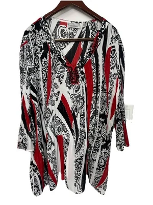 Túnica Avenue Top Talla 24/26 Blanco y Rojo Con Cuentas Manga Campana Foto 1 de 4
