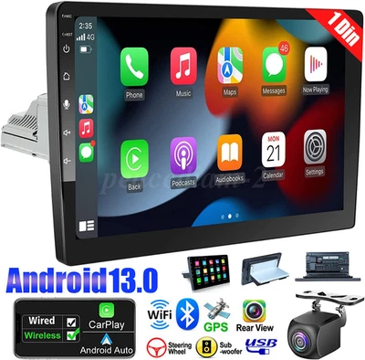 Radio estéreo para automóvil individual 1 Din Android 13 Carplay 10.1" GPS WIFI con cámara de respaldo Foto 1 de 4