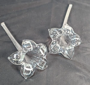 Clear Art Glass Lily Trumpet Flower Bud Vase Floral 9” x 4" Hand Crafted Decor - Picture 1 of 9