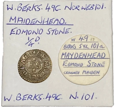 Berkshire MAIDENHEAD hammered FARTHING token EDMOND STONE mercer’s arms - W# 49 - Image 1 of 4