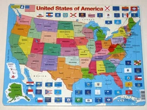 Vintage 2001 UNITED STATES of AMERICA Map & Flags FRAME TRAY Puzzle! NEW Sealed! - Picture 1 of 2