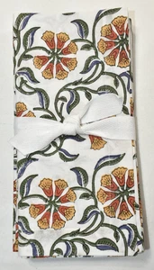 Williams Sonoma SAMPLE FLAW Larger Scale Blockprint Cotton Napkins Set 4 AS-IS - Picture 1 of 13