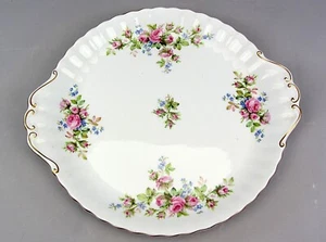 Royal Albert Moss Rose Cake Plate 10" x 9" Bone China Fluted Gold Rim - Picture 1 of 3