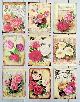 9 Estilo Vintage Floral ~ Hecho a mano ~ Tarjetas de bolsillo ~ Libros de recortes ~ Diarios ~ Artesanías Foto 1 de 3