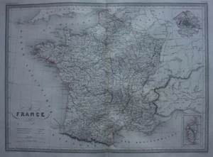 Mapa grande antiguo original FRANCIA, MAPA INSERTADO DE PARÍS Y CÓRCEGA, Malte-Brun 1846 - Imagen 1 de 5