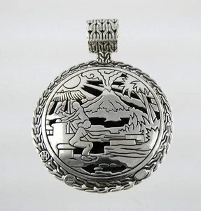 John Hardy Plata de Ley Grande Palu Martillado Colgante Potenciador 925 34.1g 2 Pulgadas - Imagen 1 de 20