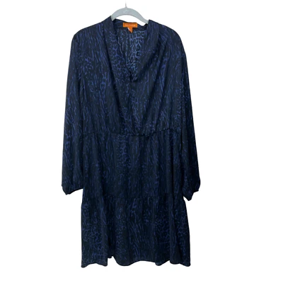 Gigi Parker Size L Navy  Leopard Eclipse Tiered Long Sleeve Pullover Dress - image 1 of 4