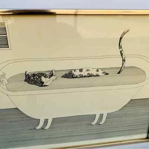 1977 Richard Stine Cat Tub Art - Foto 1 di 9