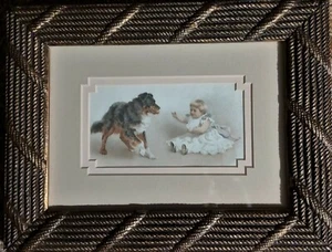 Vintage framed print of a little girl and dog - Picture 1 of 3