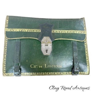 Antique 18th Green Morocco wallet briefcase leather royal gilt document box - Picture 1 of 21