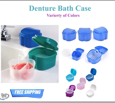 Denture Care Retainer Box with Tray Case Cup Storage Denture with Rinsing Basket - Image 1 of 3