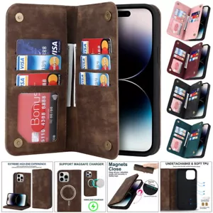 Estuche de carga MagSafe con ranura para tarjeta billetera de cuero abatible para iPhone 12 13 14 15 16 - Imagen 1 de 55