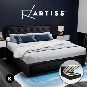 Artiss Bed Frame King Size Gas Lift Storage Mattress Base Wooden Black TIYO - Picture 1 of 10