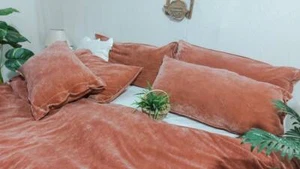 Pieces Set Luxury Crushed Pink Duvet Cover Boho Bedding UO Comforter Cover King - Picture 1 of 3