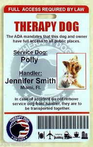 SUPPORTO TERAPIA CANE CARTA D'IDENTITÀ SERVIZIO CANE ID BADGE ESA ADA RATED 0THERP - Foto 1 di 3
