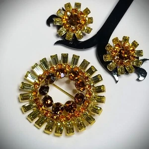 Conjunto de pendientes broche corona círculo diamantes de imitación de colección topacio amarillo naranja otoño - Imagen 1 de 10