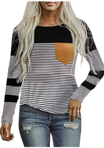 Diukia Women's Fashion Printed Color Block Long Sleeve Tops Patch Pocket Tunic - Picture 1 of 3