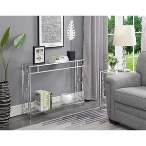 Convenience Concepts Omega Clear Glass Rectangular Console Table in Chrome - Picture 1 of 4