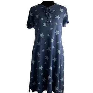 Chaps Shift Dress Womens Large Blue Stars Patriotic July 4th USA Lace Up - Picture 1 of 8