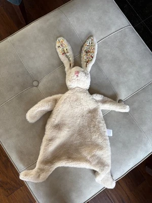 Creative co-op Tan Plush Bunny Rabbit Lovey 16" Floral Ears Security Blanket - Image 1 of 4
