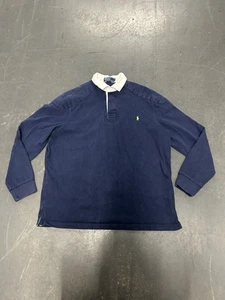 Vintage Polo Ralph Lauren Rugby Shirt Mens Sz M Blue Long Sleeve Collared 90s - Picture 1 of 8