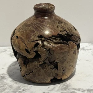 Vintage Mid Century Modern Nussbaum rustikal Holz Wurzelholz Knospe Vase Handarbeit gedrechselt - Bild 1 von 16