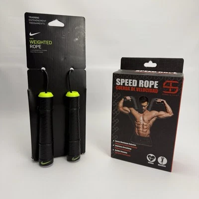 NIKE Cuerda con Peso 9 pies Ajustable Negra con Verde Neón NUEVA y Cuerda de Velocidad Foto 1 de 4