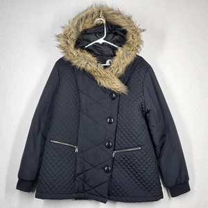 A&I Steppjacke Damen XL schwarz Kunstfell Kapuze Knopfleiste - Bild 1 von 7