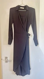 black flowy midi wrap collared shirt dress Oasis, size S - Picture 1 of 5